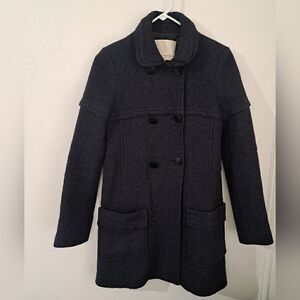 Opening ceremony womens small military wool jacket pea coat pouch pockets gray
